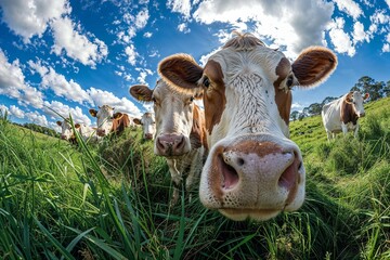 Cows in a green field, grass fed cows, brown cows, brown cows in a field