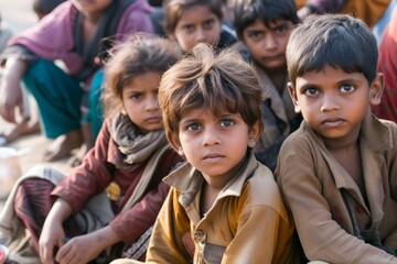 Unidentified Nepali children on the street circa January 2017 in Kathmandu.