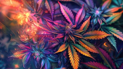Beautiful Designer 420 Cannabis Seasonal Background with Fractal patterns Bright color Modern Wallpaper Template with Vibrant Hues for Presentation, Ad, and All Applications