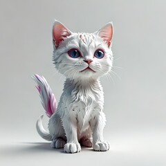 white cat with a bow on white