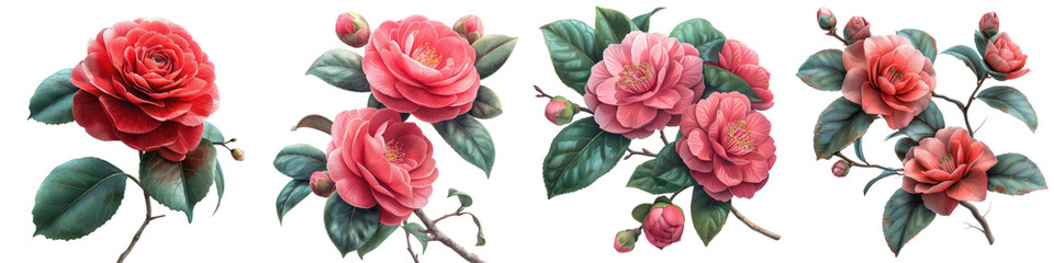 Camellias Flowers Hyperrealistic Highly Detailed Isolated On Transparent Background Png File