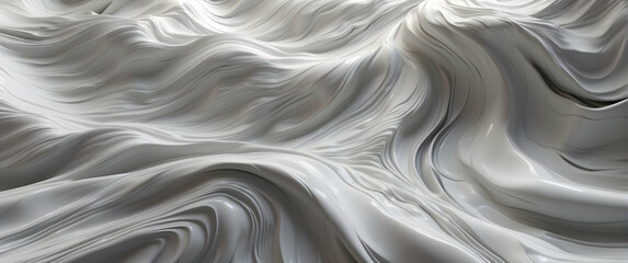 This image presents a detailed monochromatic landscape with sculpted 3D waves, reflecting the concepts of calmness and fluidity in an abstract design