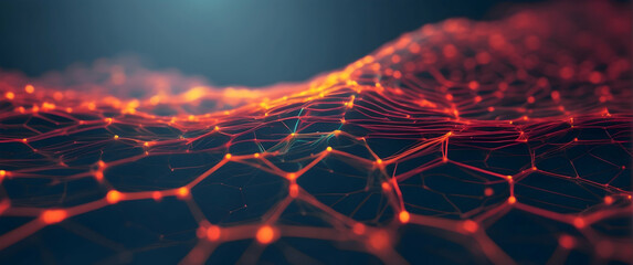 This striking image showcases a glowing network of interconnected nodes that resemble a web, highlighting concepts of connectivity and advanced technology