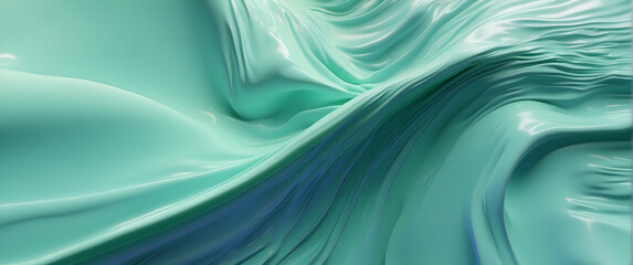 This striking image displays a vibrant teal abstract flow that resembles luxurious draped silk with dynamic folds and ripples