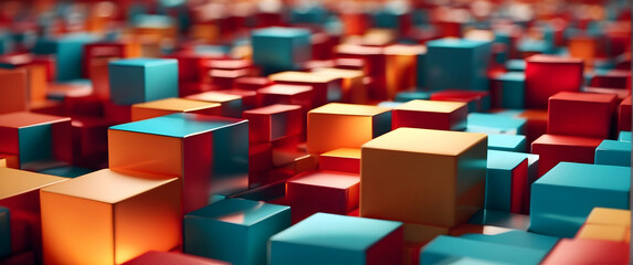 Obraz premium This striking image presents a 3D array of colorful abstract cubes creating a mesmerizing pattern