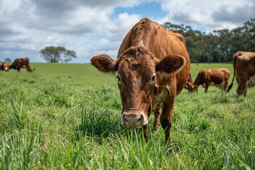 Cows in a green field, grass fed cows, brown cows, brown cows in a field