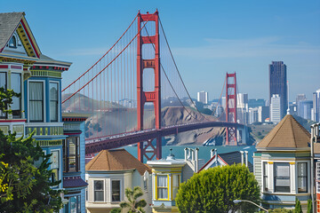 A Snapshot of San Francisco's Top Attractions: Golden Gate Bridge, Alcatraz Island, Fisherman's Wharf, and Victorian Houses