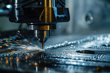precision metalworking with cnc milling machine in industrial workshop, closeup