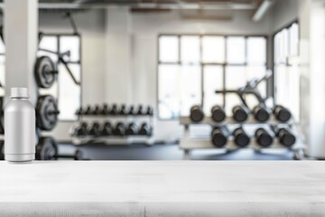 White table background empty gym decoration and interior, blurred background