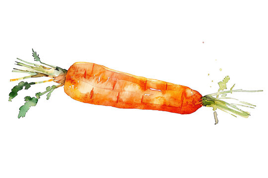 Minimalistic watercolor of a Carrot on a white background, cute and comical,
