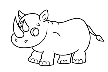 Cute cartoon rhinoceros. Coloring page, coloring book. Vector illustration