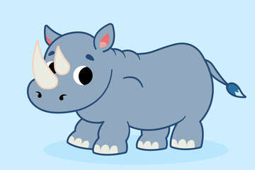 Cute cartoon rhinoceros. Children's vector illustration