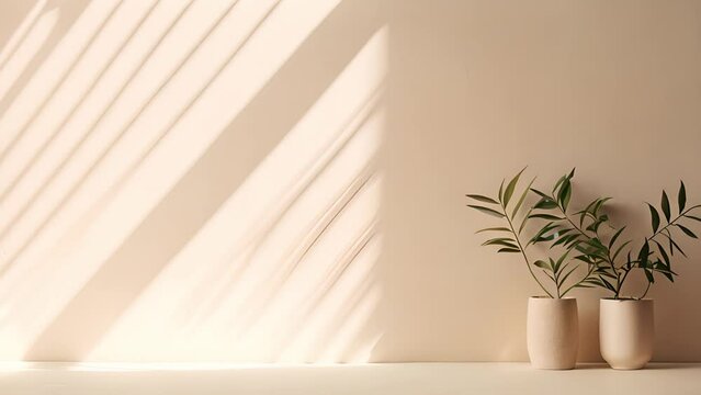 Coastal style neutral empty space living with indoor plant pots, Scandi interior design, product display template design
