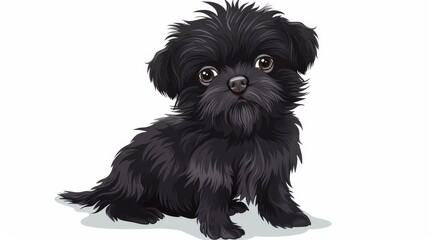 An adorable illustration of a black puppy with large innocent eyes and fine fur detail that captures the essence of youthful animal charm