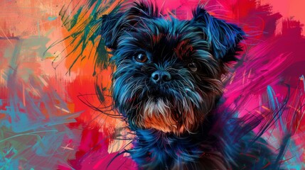 Modern meets natural in this Black Terrier portrait set against a backdrop of fiery red and blue brushstrokes