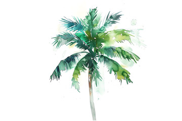 Fototapeta premium Minimalistic watercolor of a Palm Tree on a white background, cute and comical,