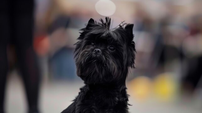 A striking image of a Black Yorkshire Terrier gazing piercingly with a focused and inquisitive look
