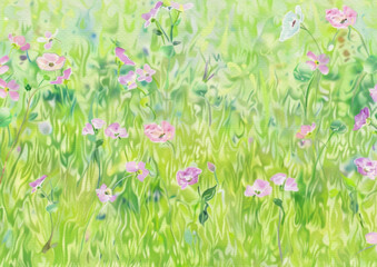 sweet spring flowers meadow watercolor background