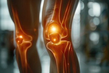 image of an illuminated knee. Knee injury concept