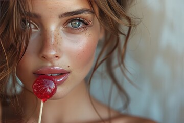 very pretty and sexy model with a lollipop in her mouth