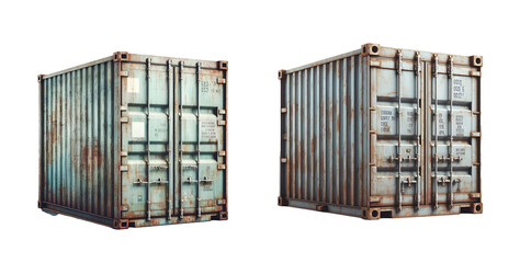 Blue old grunge metal cargo shipping container isolated on transparent background