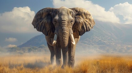 An imposing elephant charges forward in the wilderness, showcasing might and the raw power of nature