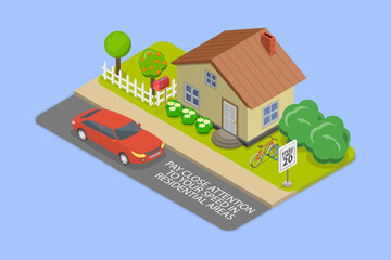 3D Isometric Flat Vector Illustration of Speed Control, Safe Driving Rules And Tips