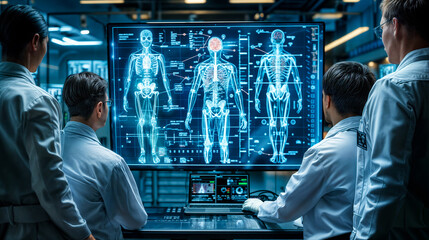 doctors in a clinic review x-ray images on a screen