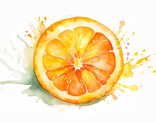 A vibrant watercolor depiction of a juicy orange slice, bursting with freshness and artistic flair - obrazy, fototapety, plakaty