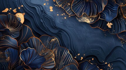 dark blue and gold botanical with beautiful shape,