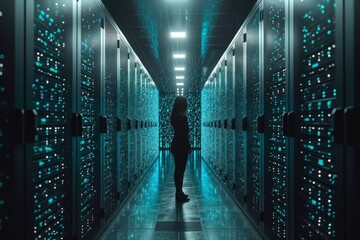 background of a digital server storage with neon lights