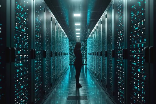 background of a digital server storage with neon lights