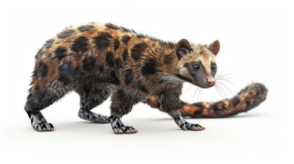 The image displays a 3D modeling of a genetic variant civet with accurate textures and patterns in a studio setting