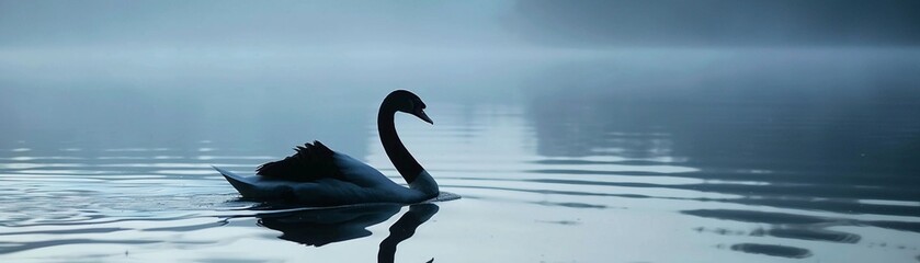 Graceful Swan, A silhouette of a swan gliding gracefully across a calm lake