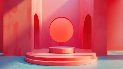 minimal scene with geometric shapes. Cylindrical podium