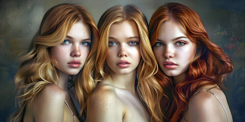Obraz premium portrait of three women, ai generated.