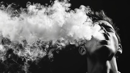 Portrait of a man with a smoke electronic cigarette on a black background