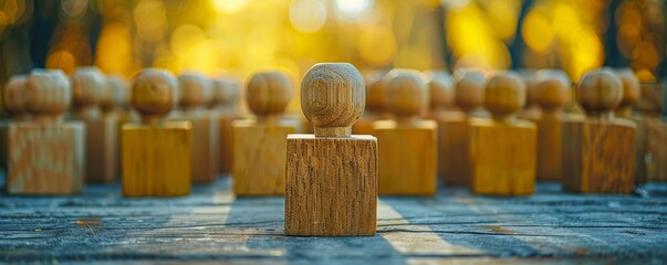 Several small wooden blocks supporting a large, central block, illustrating the support of diverse team members by a leader, minimalist background, space for text