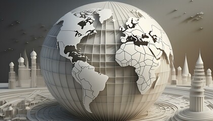 Explore global perspectives 3d map of the world and white globe illustration  high-quality stock image for geography, travel, and education concepts