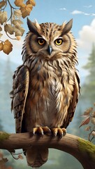 Naklejka premium great horned owl perched on branch