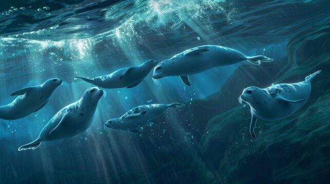 In a hidden cove you discover a group of selkies seals that can shapeshift into human form. They playfully swim around you beckoning . .