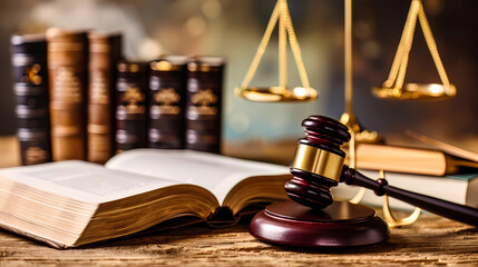 judge gavel, scales of justice and Books. Law firm courtroom,a law office,  Lawyers and judges ,legal office, stronger 
