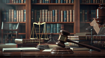 judge gavel, scales of justice and Books. Law firm courtroom,a law office,  Lawyers and judges ,legal office, stronger 
