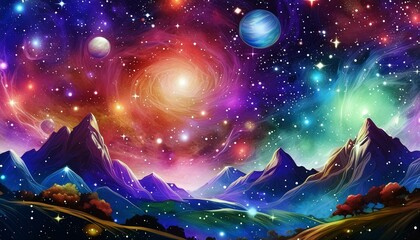 Space abstract background; acrylic magic world of life; colorful painting - obrazy, fototapety, plakaty