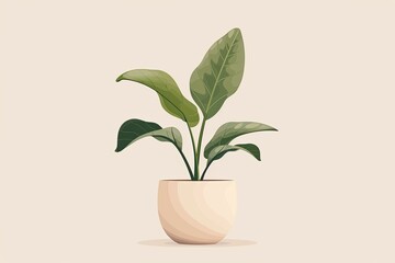 Vibrant Flora Delight: Happy Plant in Beige Pot Vector Art on White Background