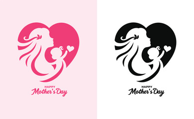 Happy mothers day silhouette for best mom and child love card design, vector women and child logo design mother's day special can be used in social media post, greeting card design, banner and posters