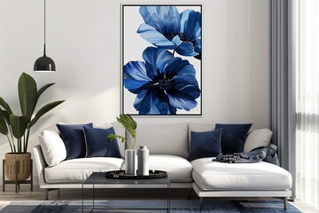 Boho Living Room Style: Boho Style Indigo Flower Poster Print for Chic Decor