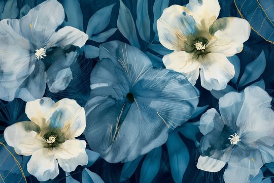 Botanical Blue Tones Abstract Floral Printable Home Decor