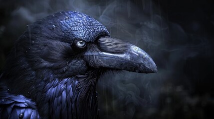 Naklejka premium A shadowy figure cloaked in darkness, its eyes gleaming with an otherworldly intelligence as it transforms into a monstrous raven of myth and legend.