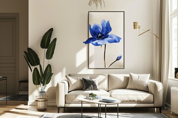 Beautiful Blue Bloom Poster Art: Contemporary Elegance Botanical Illustration